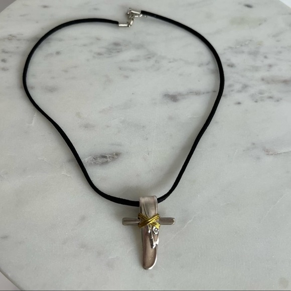 Adoration Cross Necklace Handcrafted Spoon Silver - Picture 10 of 12